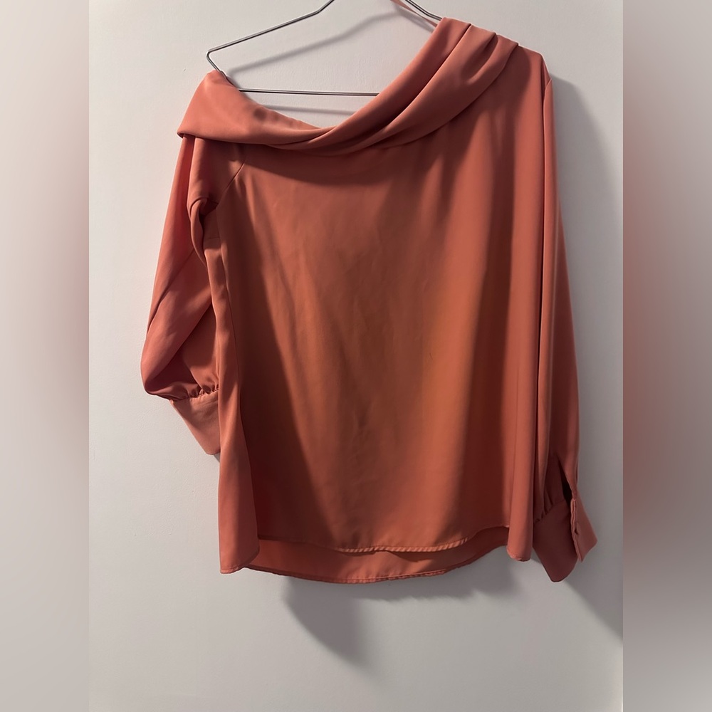 le chateau Coral One-Shoulder Draped Blouse